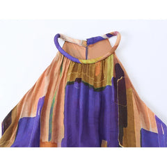 Asymmetrical Hem Print Halter Maxi Dresses