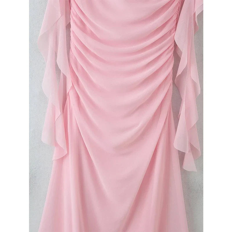 Romantic Pink Mesh Maxi Dresses