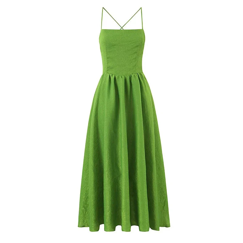 Sexy Spaghetti Straps Green Long SunDresses