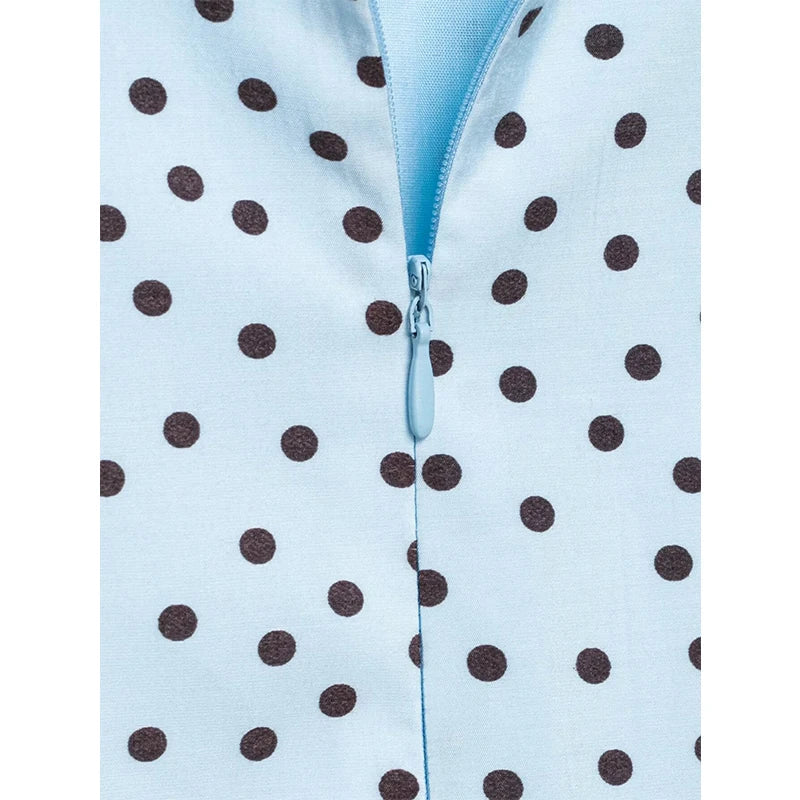 Light Blue Polka Dot Halter Midi Dresses