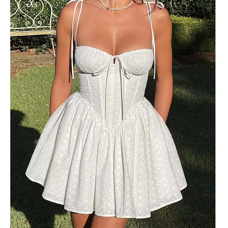 Sexy Elegant Hollow Out Embroidery Yellow Sling Mini Dresses
