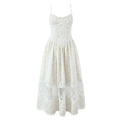 Lace Patchwork Floral Print Sling Midi Long Dresses