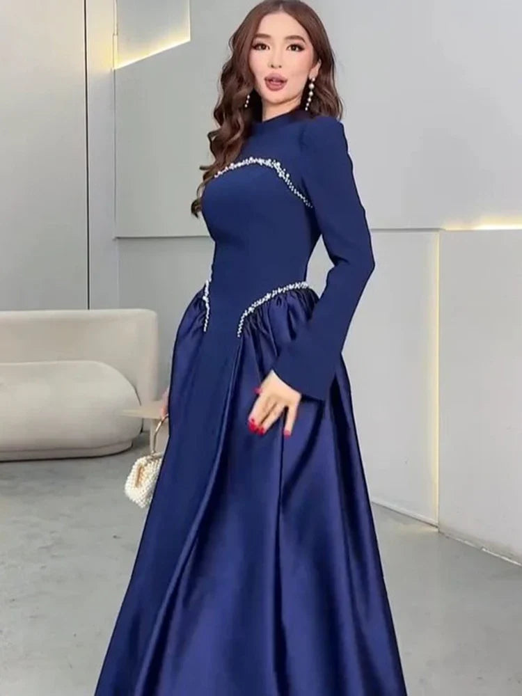 Autumn Design Patchwork Long Sleeve With Tassels And Ruffles Dresses Ladies Elegant Evening Gown 19DA1484