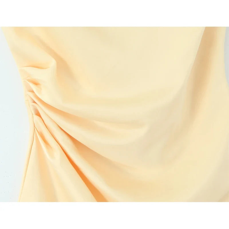 Light Yellow Satin Maxi Dresses