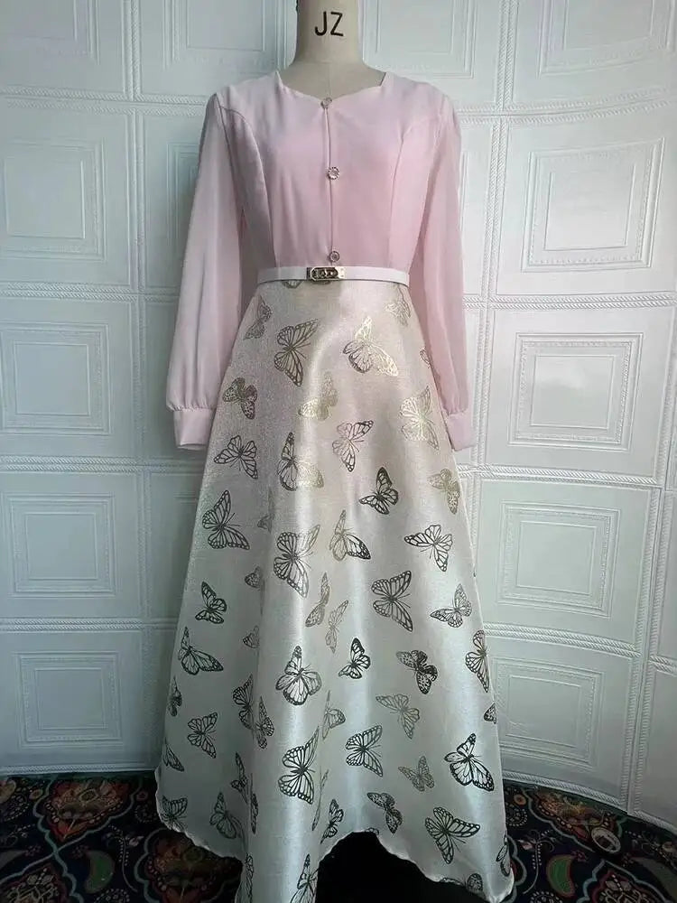 Autumn Style Printed Long Sleeve Waist Splicing Dresses