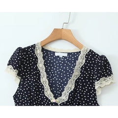 Navy Blue Polka Dot Long Dresses