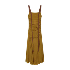 Sexy Spaghetti Straps Draped Maxi Dresses Vacation Summer Chiffon Vestidos Casual Sundress