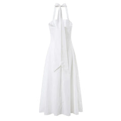 Elegant Retro White Halter Midi Dresses