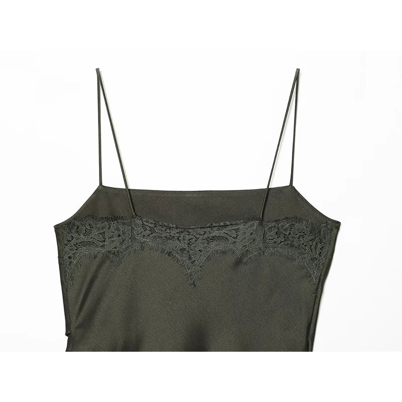 Romantic Lace Trim Green Camisole Dresses