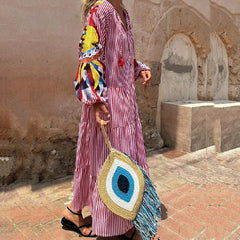 V-neck Lantern Sleeves Bohemian Dresses