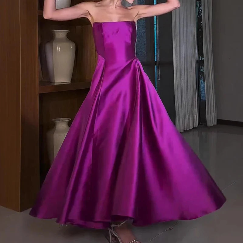 Sexy Strapless High Waist Satin Dresses