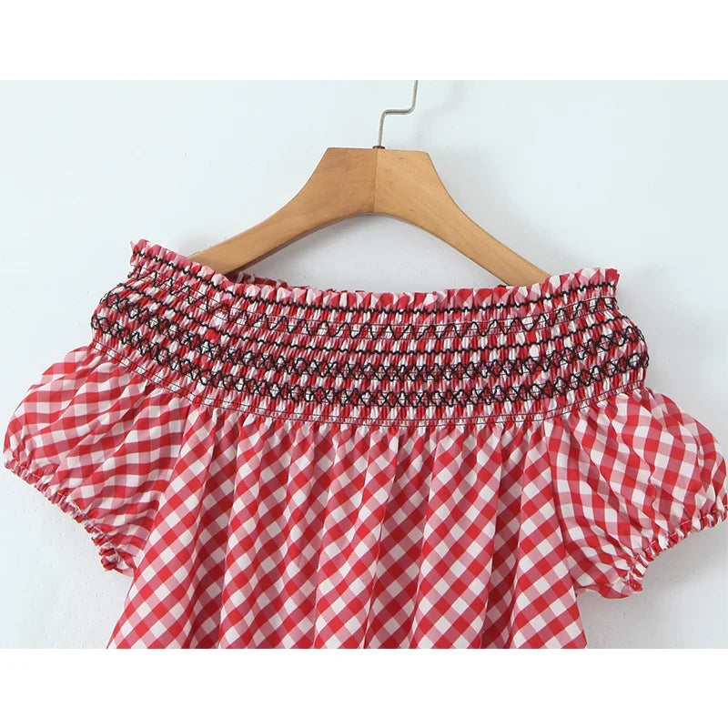 Sexy Off Shoulder Vintage Plaid Dresses