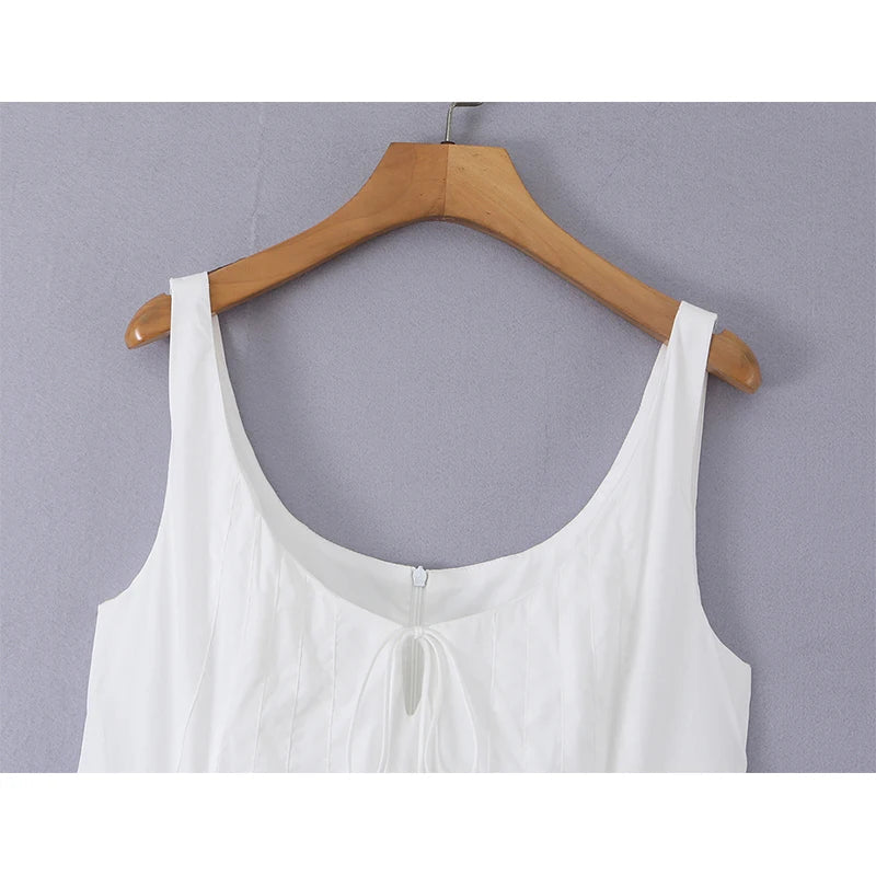 French Summer Sleeveless White Midi Dresses