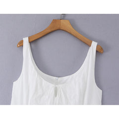 French Summer Sleeveless White Midi Dresses