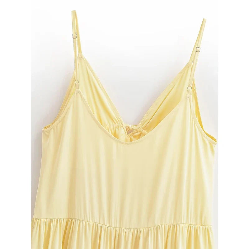 Long Ruched Yellow Dresses