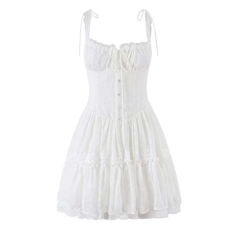 White Embroidery Lace Corset Mini Dresses