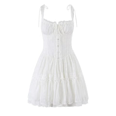 White Embroidery Lace Corset Mini Dresses