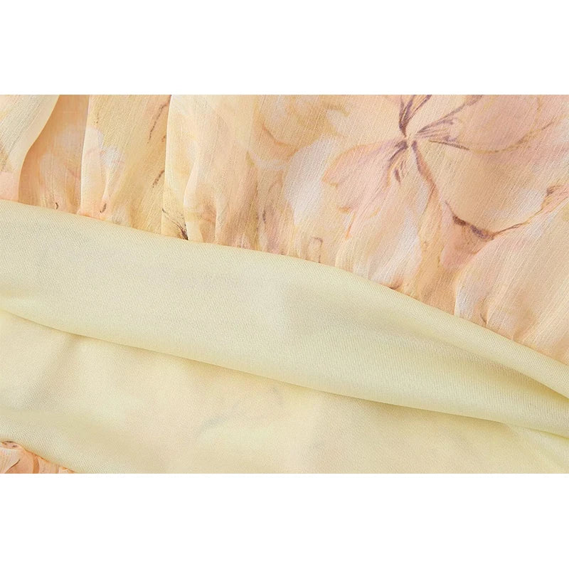 Spring Floral Print Short Dresses Lace Up Ruffle O Neck Long Sleeve Holiday Summer Dresses