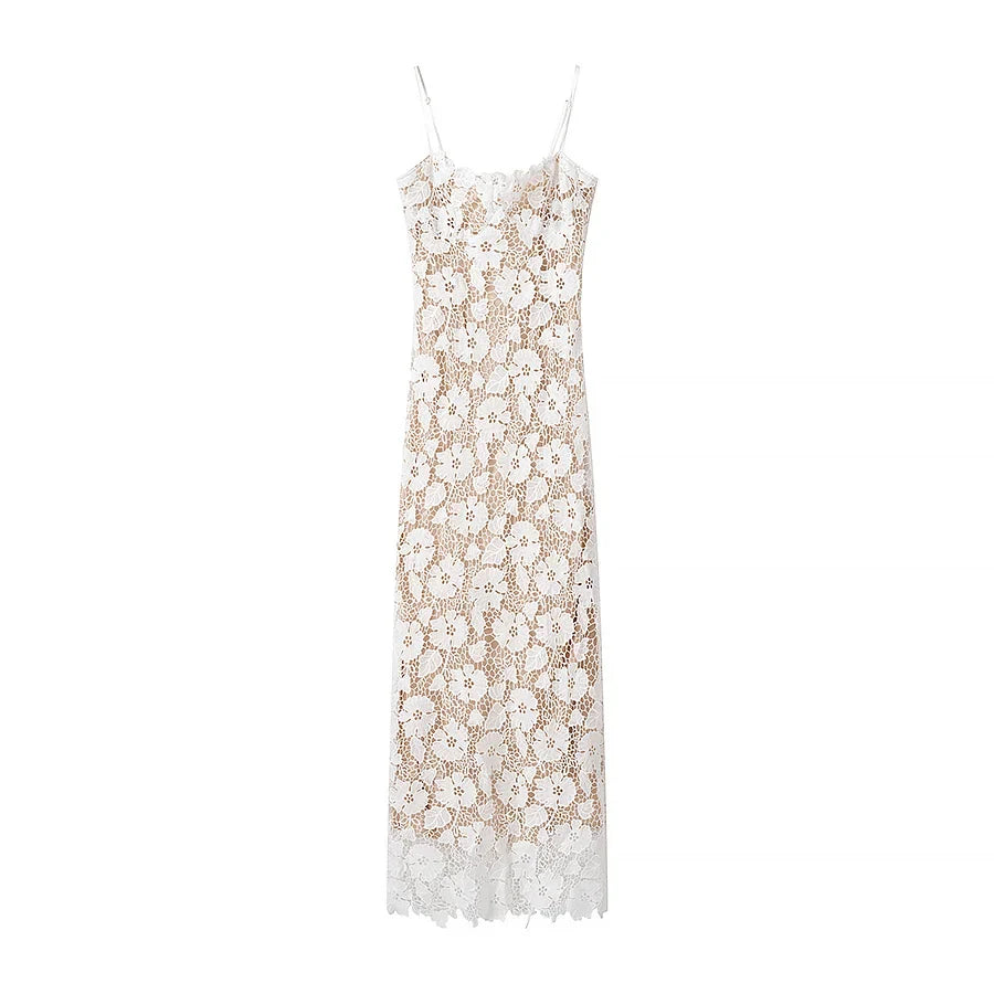 Sexy Spaghetti Straps Back Bandage Lace Long Dresses Slit Chic Fitted Slim Party Maxi Vestidos Bodycon