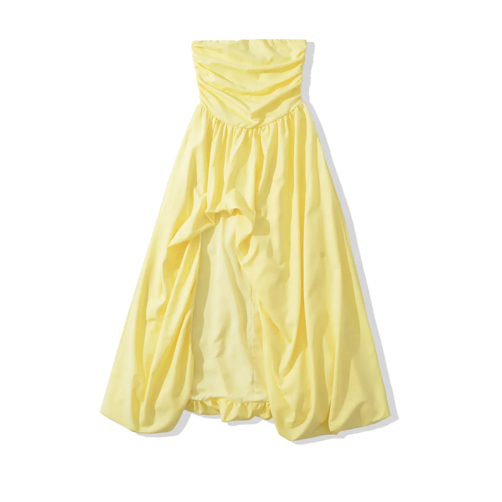 Black Yellow Hem Sexy High Slit Strapless Dresses