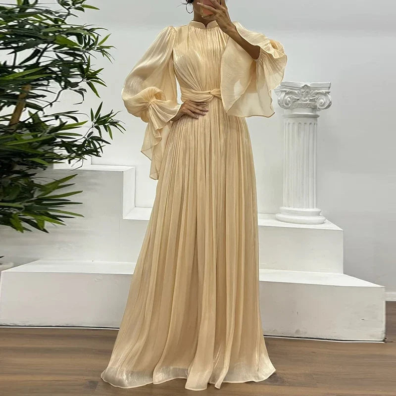 Lady Autumn Flare Sleeve High Waist Dresses