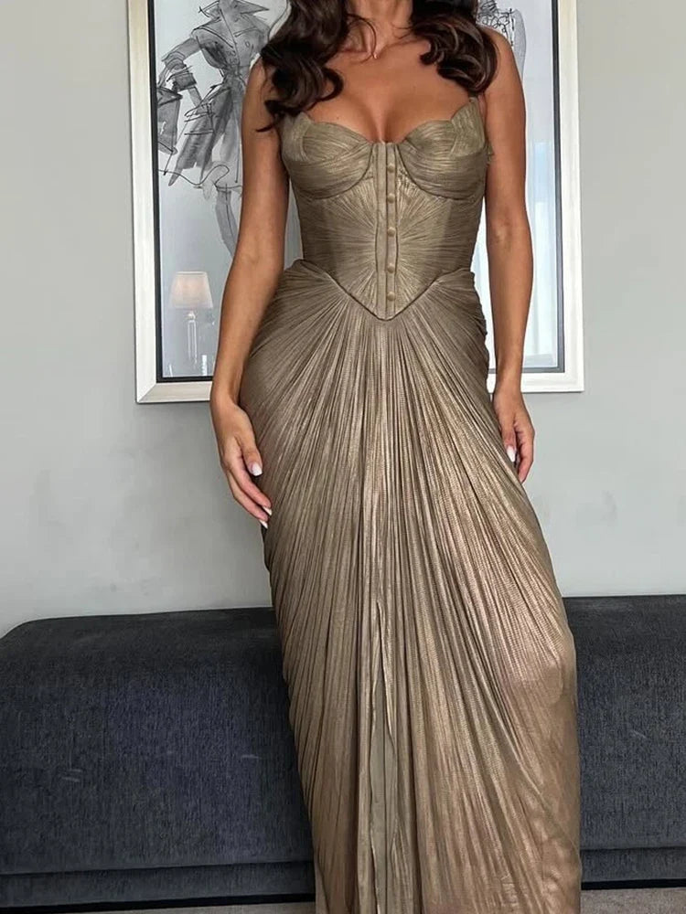 Bronzing Chest Wrapping Halter Evening Dresses