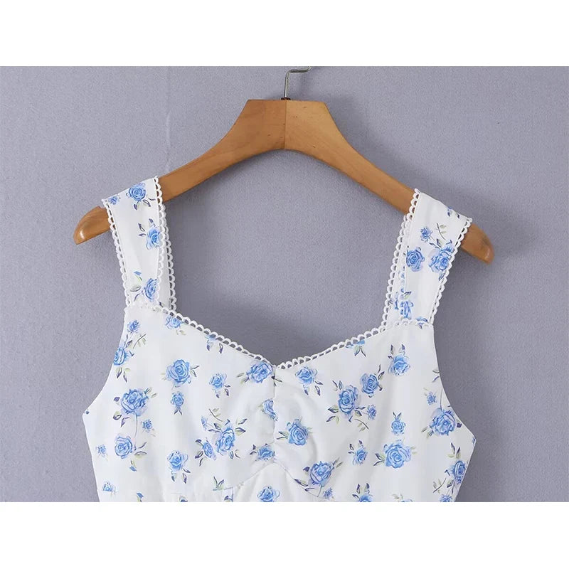 European And American Sexy Fashionable Sweet Floral Slim Sling Dresses
