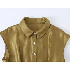 Sleeveless With Belt Long Shirt Dresses Lapel Collar A-line Elegant Office Vestidos
