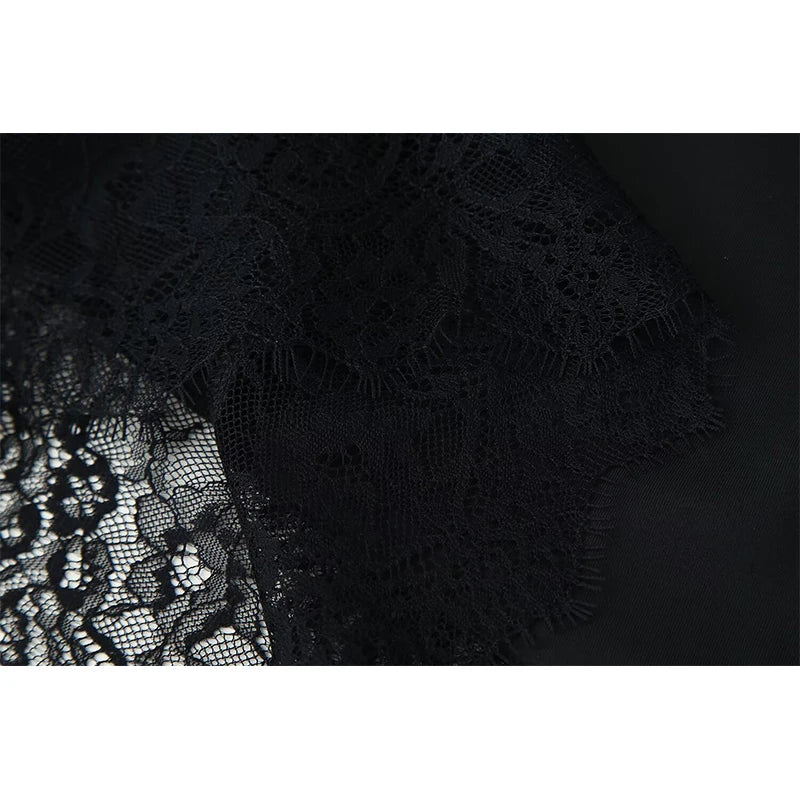 Spaghetti Straps Lace Patchwork Black Mini Sexy Dresses