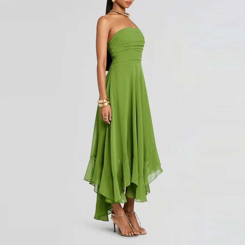 Elegant Strapless Ruffles Evening Dresses
