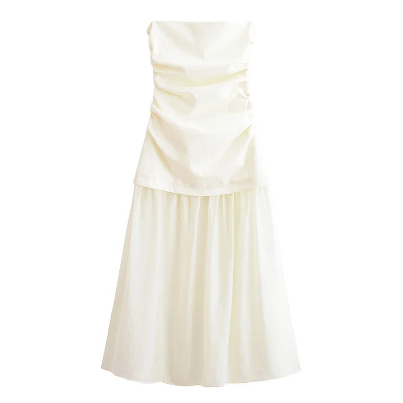 High Street Patchwork Strapless Midi Dresses