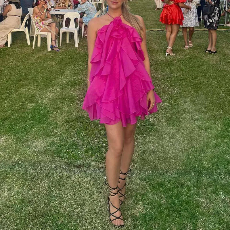 Sexy Halter Flower Swing Long Dresses