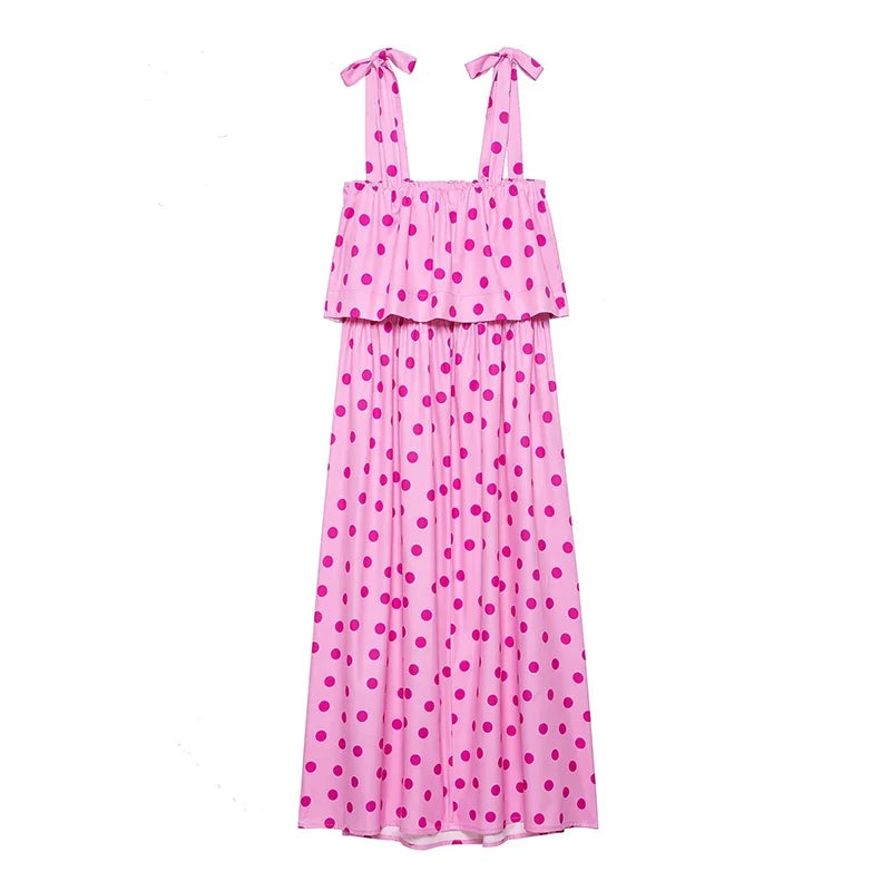 Pink Polka Dot Midi Dresses