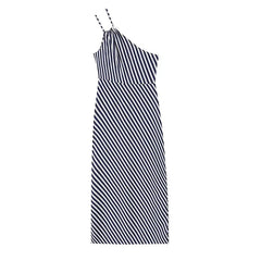 Positioning Diagonal Stripe Asymmetric Sling Dresses
