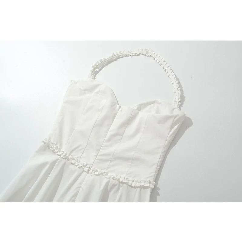 Sexy Backless Halter White Dresses