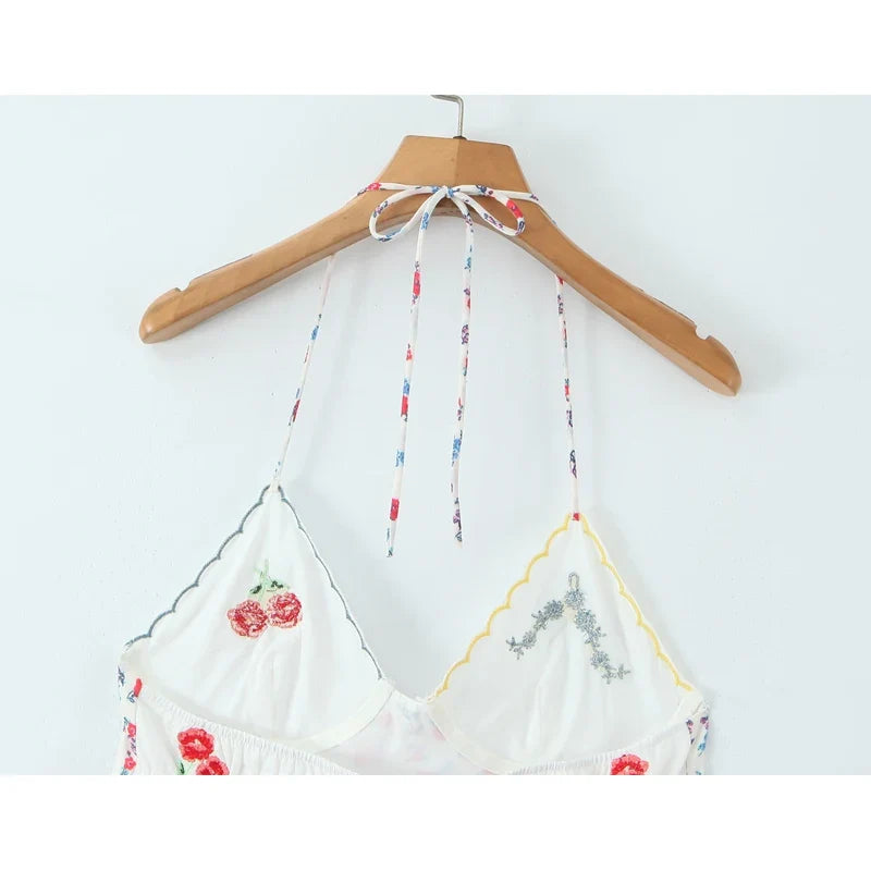 Sexy Backless Floral Print Halter Mini Dresses
