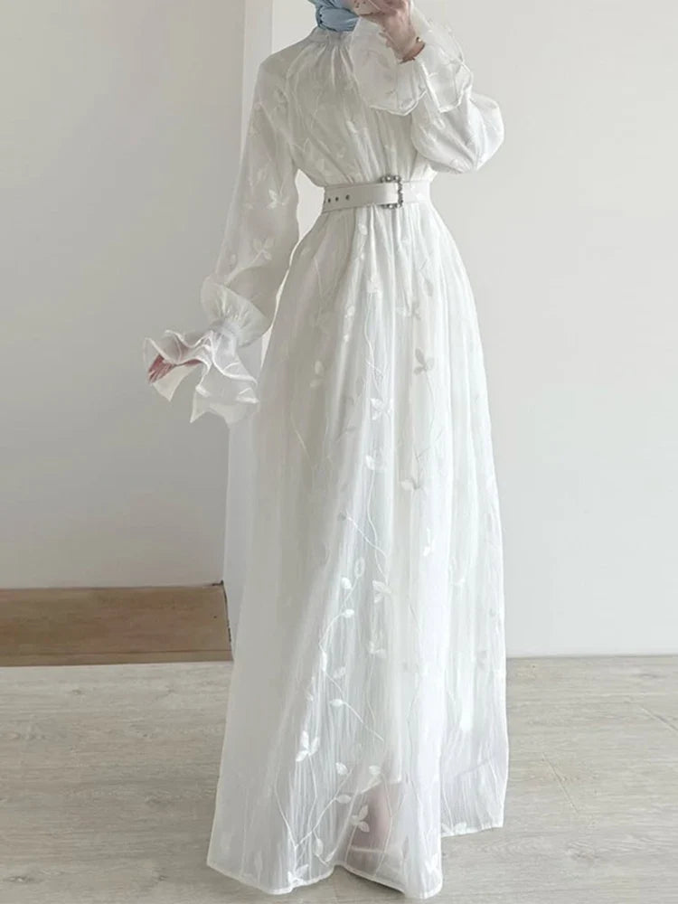 Bell Sleeve White Chiffon Dresses