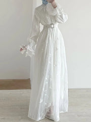Bell Sleeve White Chiffon Dresses