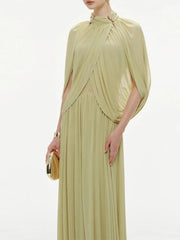 Summer Pleated Elegant Round Neck Chiffon Fashionable Long Dress