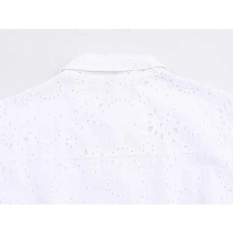 Hollow Out Embroidery White Shirt Dresses