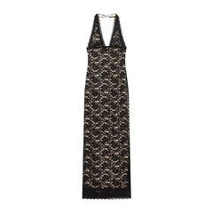 Backless Halter Lace Sexy Long Dresses Bodycon Club Party Maxi Vestidos