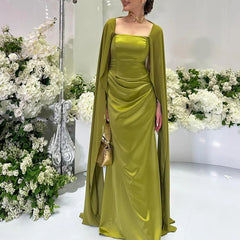 Sexy Backless Lace Up Bridesmaid Dresses Casual Square Neck Slim Fit Evening Gown Elegant Shawl Sleeves Solid Color Robe Dress