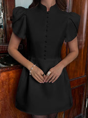 Summer Stand Up Collar Bubble Sleeve High Waisted Dresses