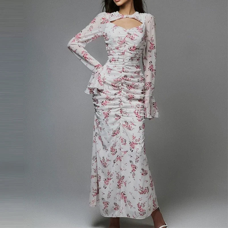 Sweet Casual Long Dresses Flare Sleeve Design Spring Summer Holiday Dresses
