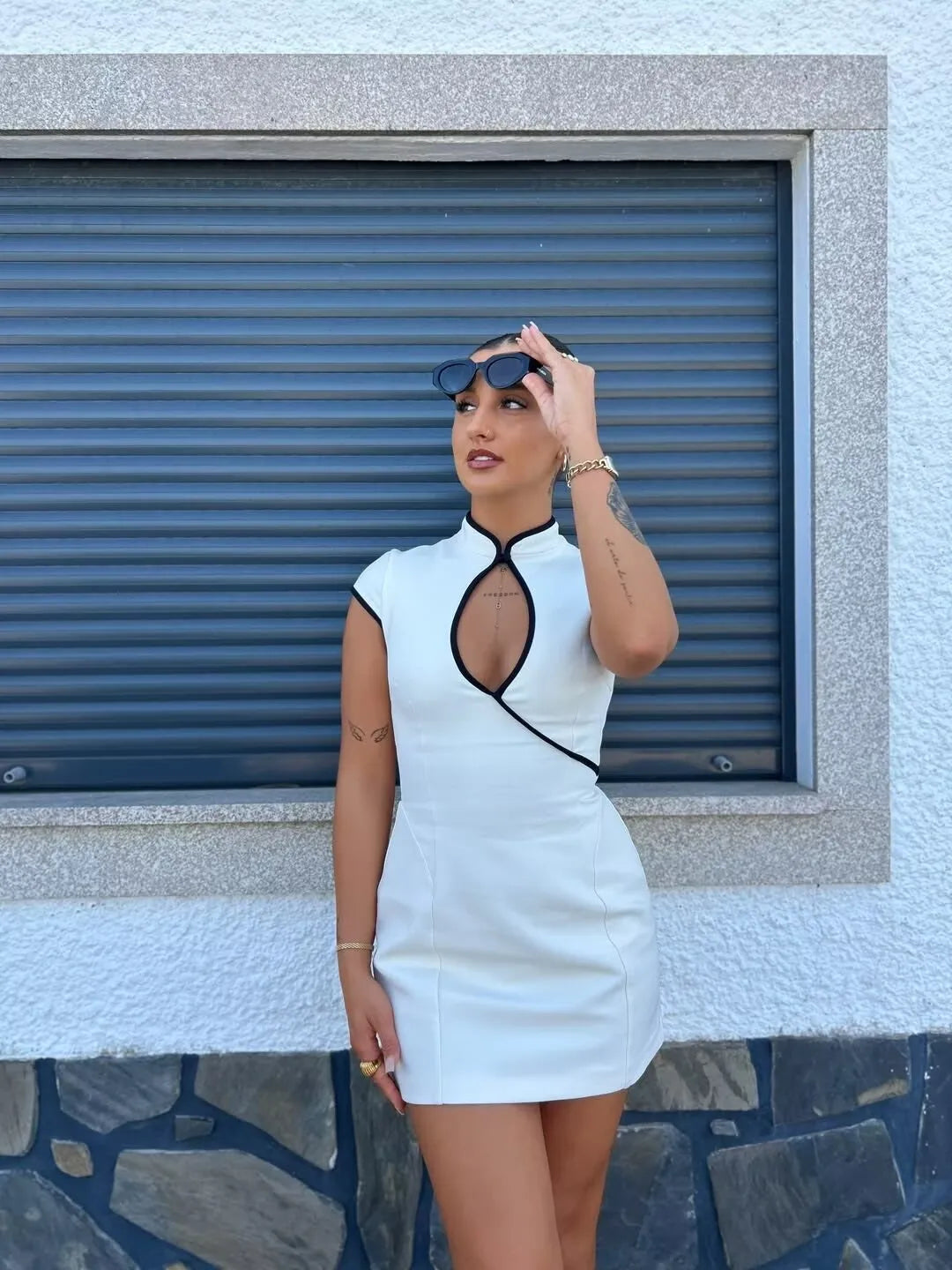 White Cheongsam Inspired Mini Dresses