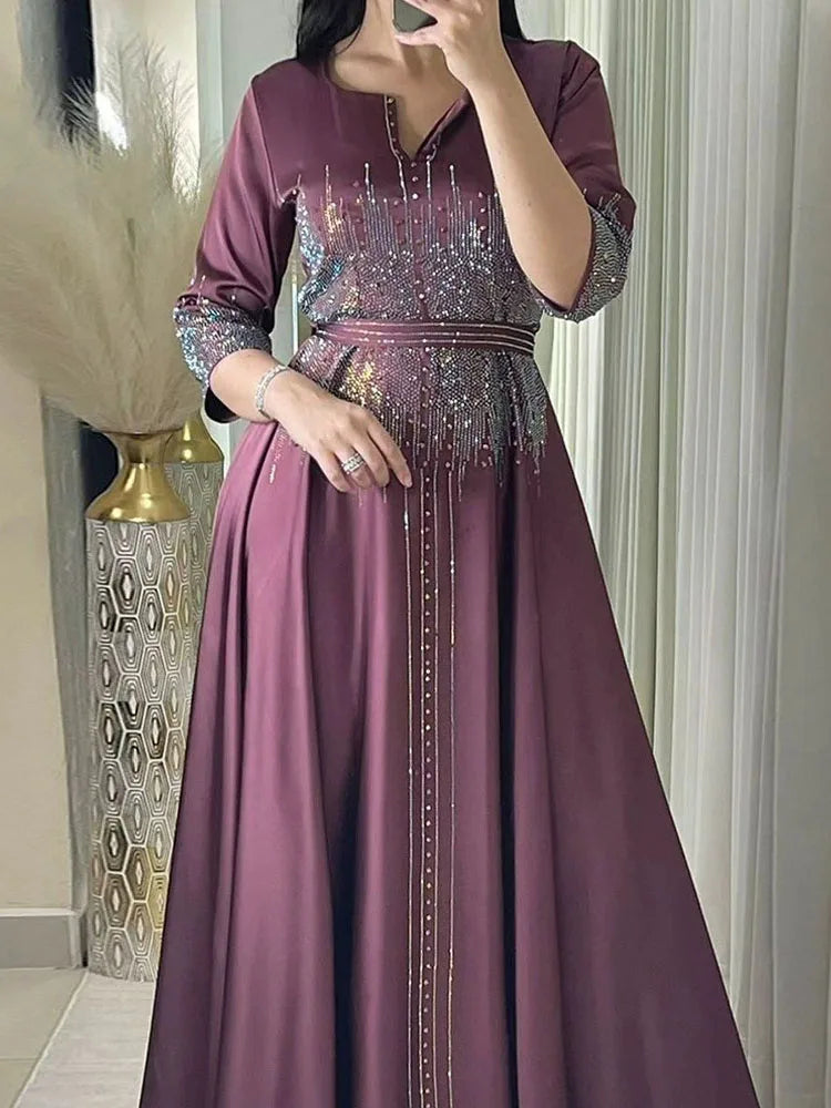 Rhinestone Solid Color Autumn Dresses