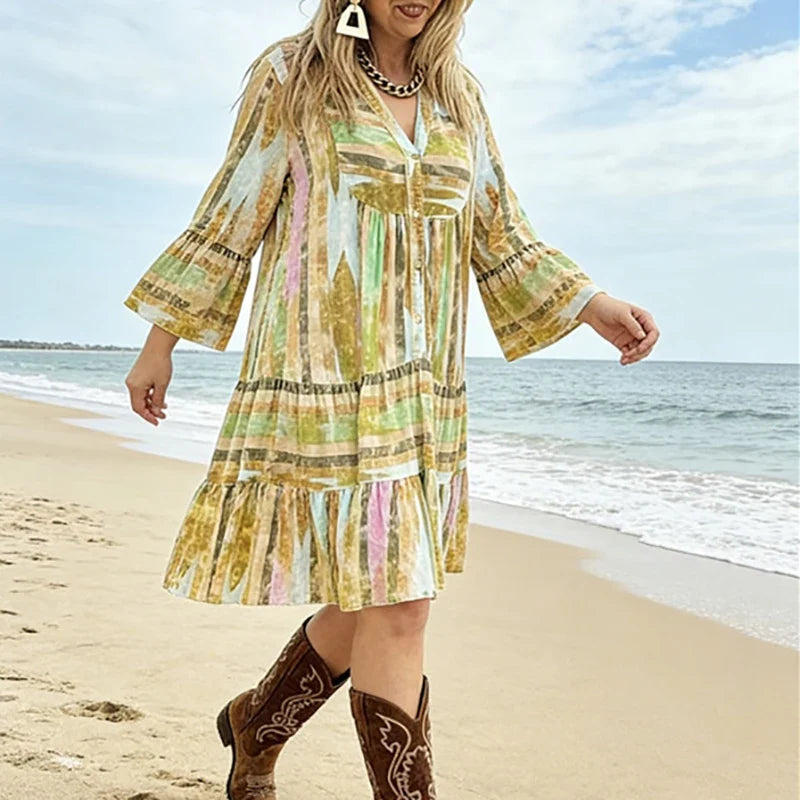 Bohemian Style Loose Fit Pleated Dresses