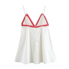 Contrasting Striped Ribbed Trim White Short Dresses