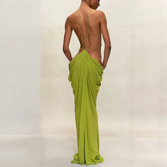 Green Backless Hollow Out Slim Fit Banquet Dresses