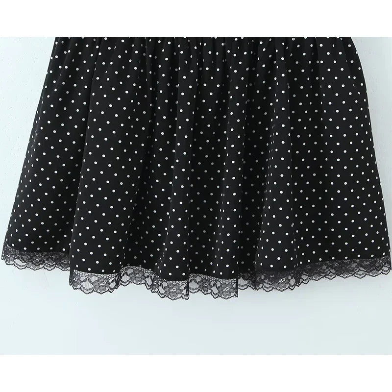 Lace Spliced Polka Dot Sexy Sling Mini Dresses